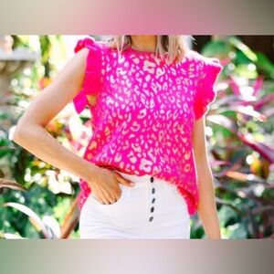 Jodifl Metallic Leopard Print Knit Top in Hot Pink Size S
